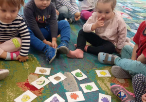 Dzieci z grupy "Żabek" dopasowują kolory do różnych produktów.