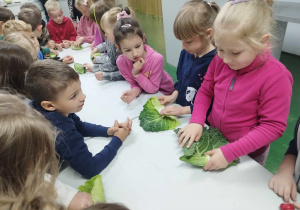 Dzieci z grupy najstarszej przygotowują swojego warzywnego gołąbka.