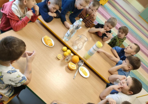 Chłopcy gotowi do przygotowania lemoniady pomarańczowo-cytrynowej.