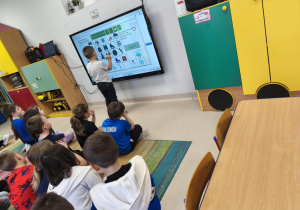 Dobieramy w pary zimowe obrazki na ekranie multimedialnym.