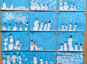 "Rodzina bałwanków" - zimowa praca plastyczna.