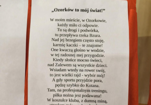 Praca Adama Skoniecznego z grupy "Pszczółek", za którą chłopiec zdobył wyróżnienie w konkursie literackim.
