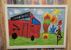 Praca Tomasza Kałuży z grupy "Motylków", za którą chłopiec zdobył III miejsce w eliminacjach wojewódzkich Ogólnopolskiego Strażackiego Konkursu Plastycznego.