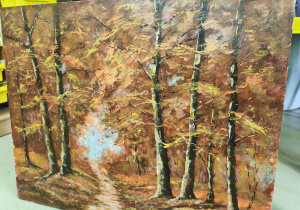 Obraz przedstawiający złotą jesień, namalowany przez p. Pawła.