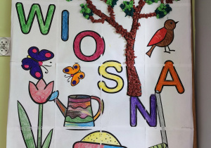 Wielkoformatowa, zespołowa praca plastyczna w pierwszej wersji.