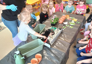 Dzieci zakładają wiosenny ogródek.