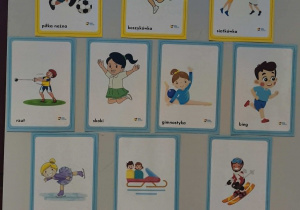 Plansze projektowe z poznanymi dyscyplinami sportowymi.